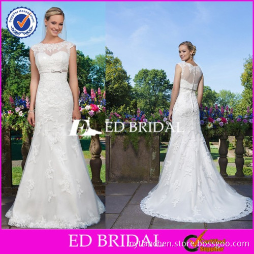 CE1284 Latest Design Cap Sleeve Covered Back Lace Wedding Dresses For Veiled Women